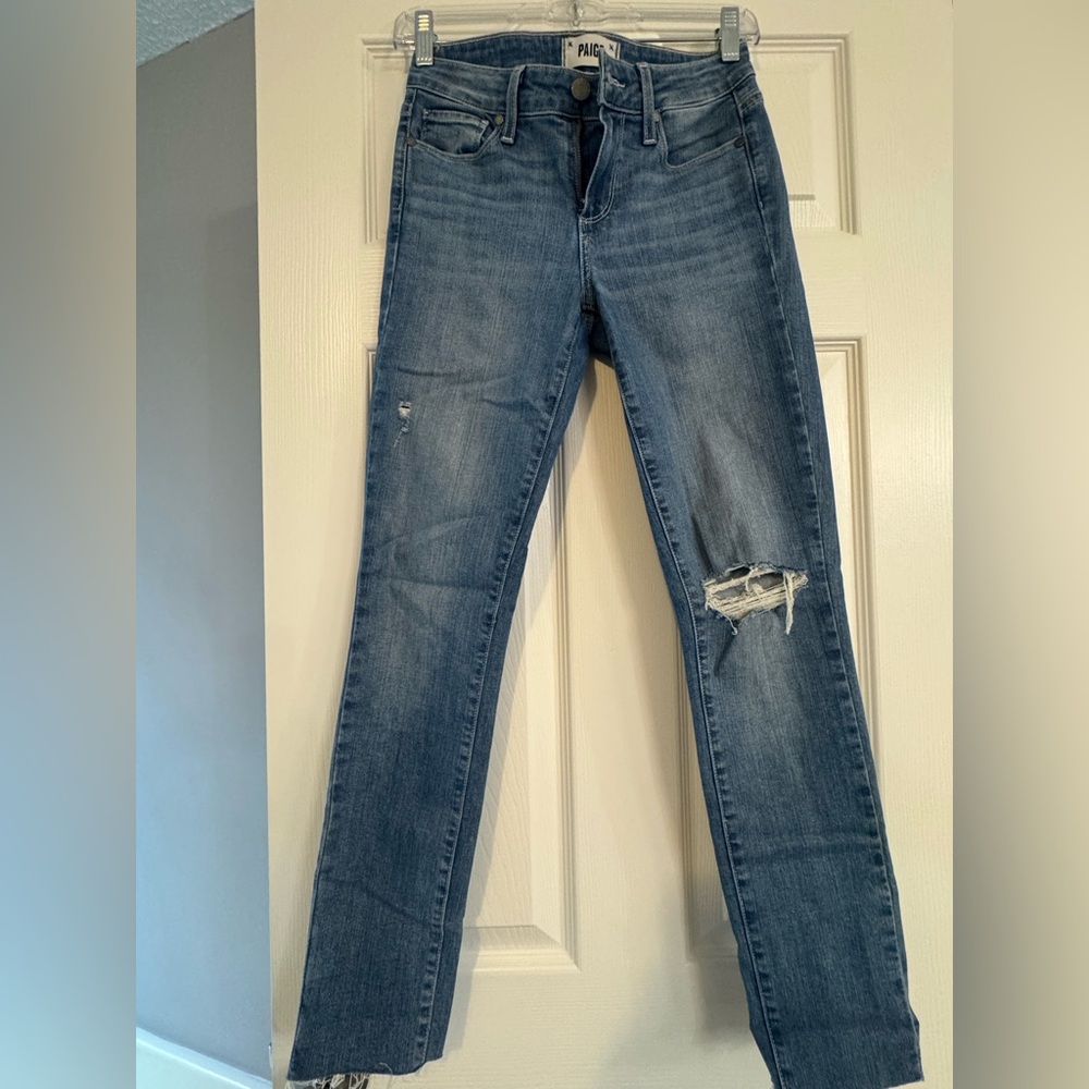 PAIGE Kylie Crop Blue Skinny Jeans Distressed, size 25, never worn